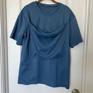 LIOR Mens Dad Blue Large Short Sleeve Kangaroo Pocket T-Shirt